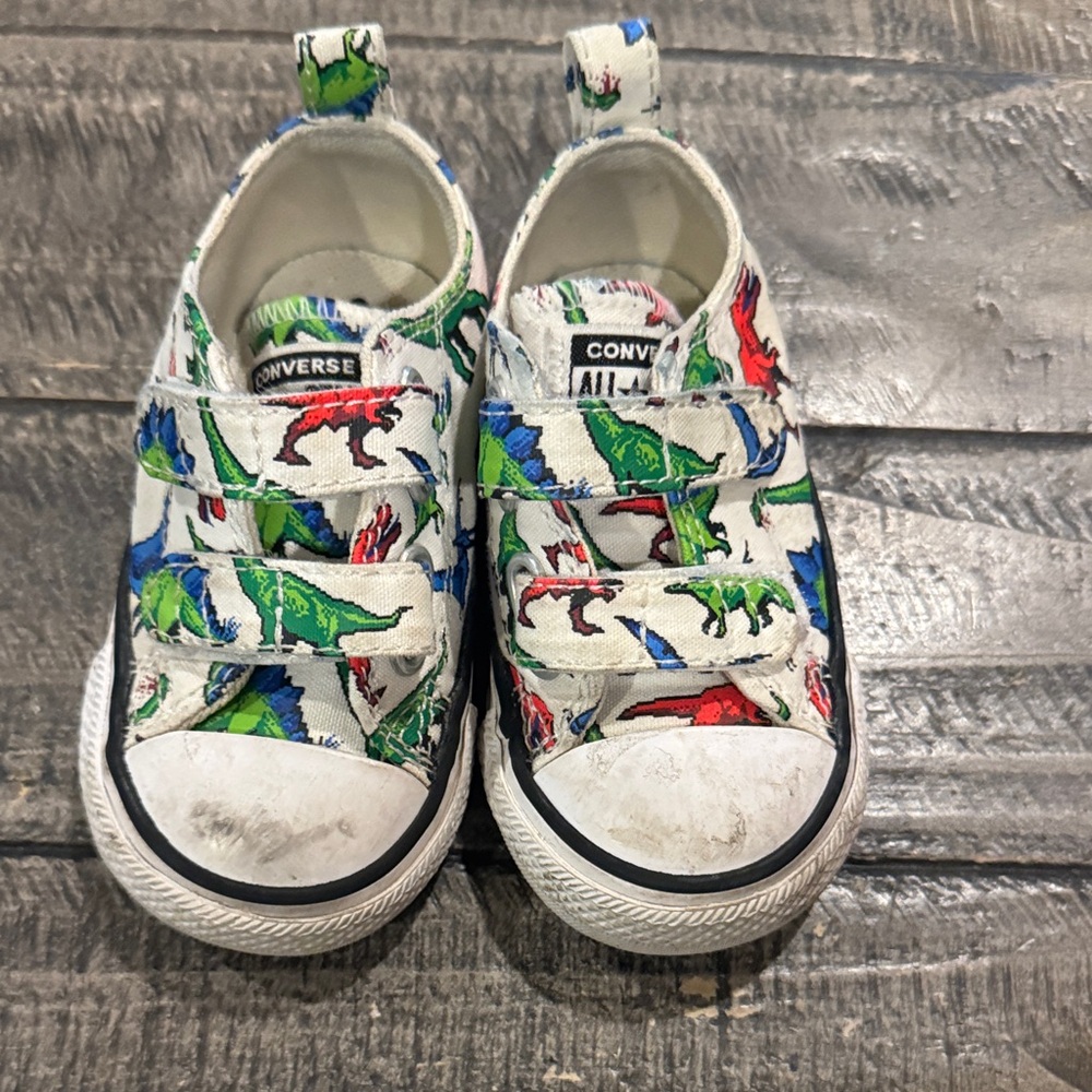 Converse Kids' Sneakers with Dinosaur Print - White, Green, Red, Blue